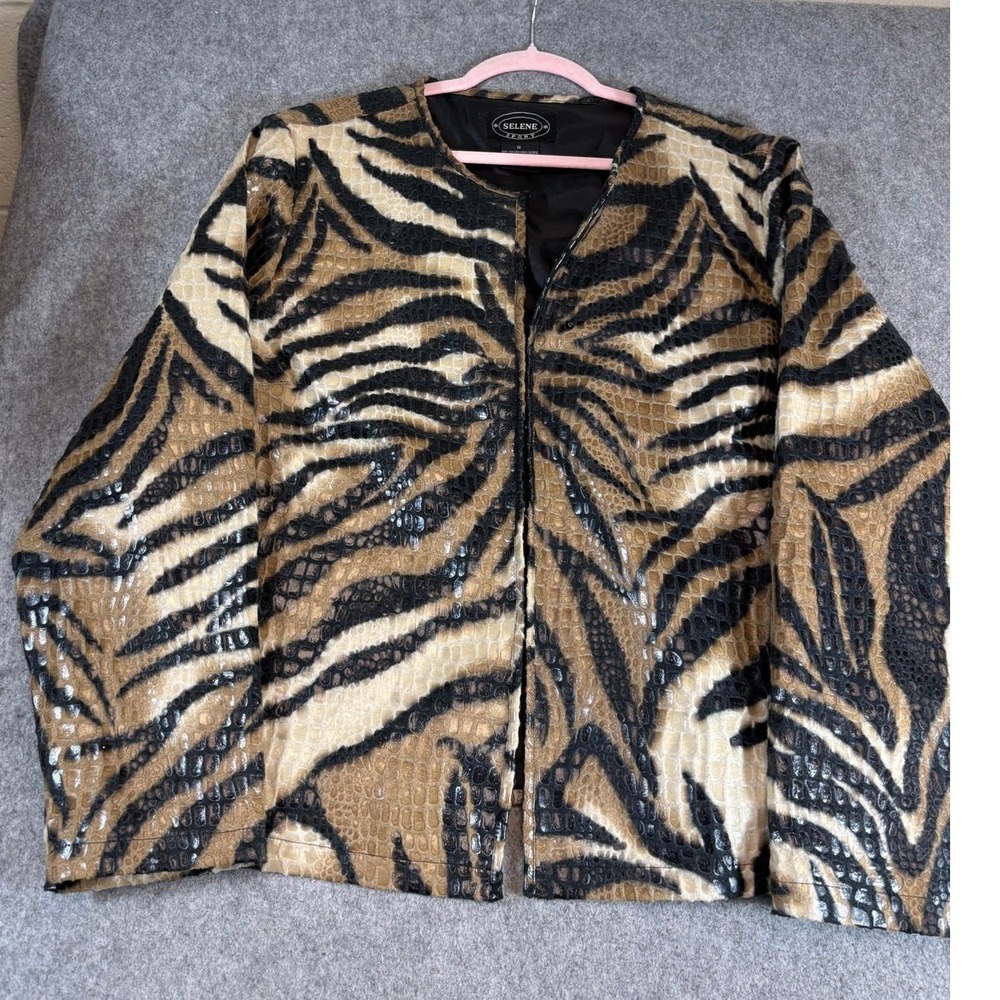 Selene Sport Jacket Womens 1X Brown Animal Snakeskin Print Full Zip Up Vintage